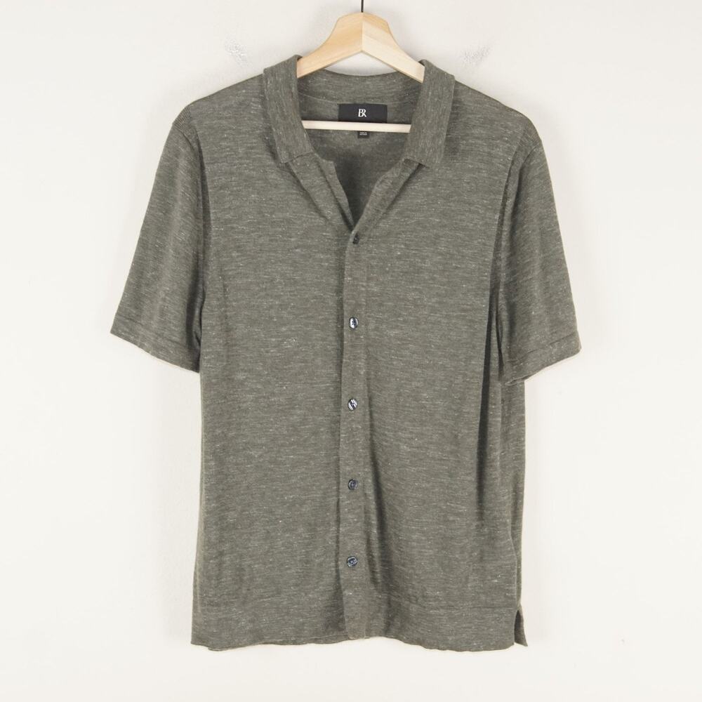 Banana Republic Lightweight Merino Wool Linen Blend Green Resort Shirt Sz M